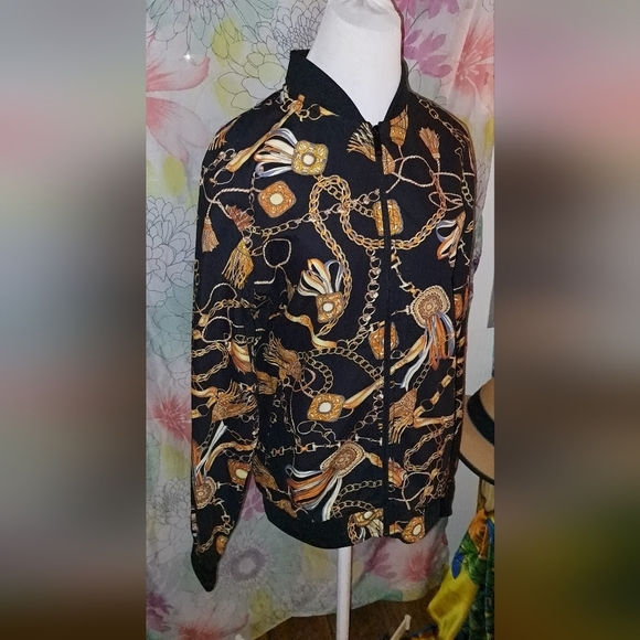 Denim & Flower Bomber by Ricky Singh Mens Horse Bit & Chain Equestrian Pattern - Picture 8 of 11